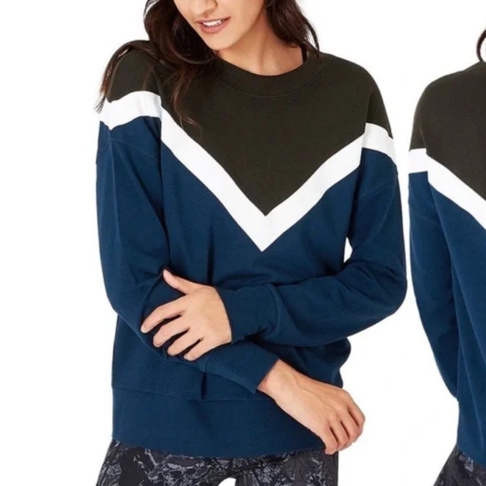 Sweaty Betty Womens Colorblock Chevron Sweatshirt Size S Pullover Blue Black